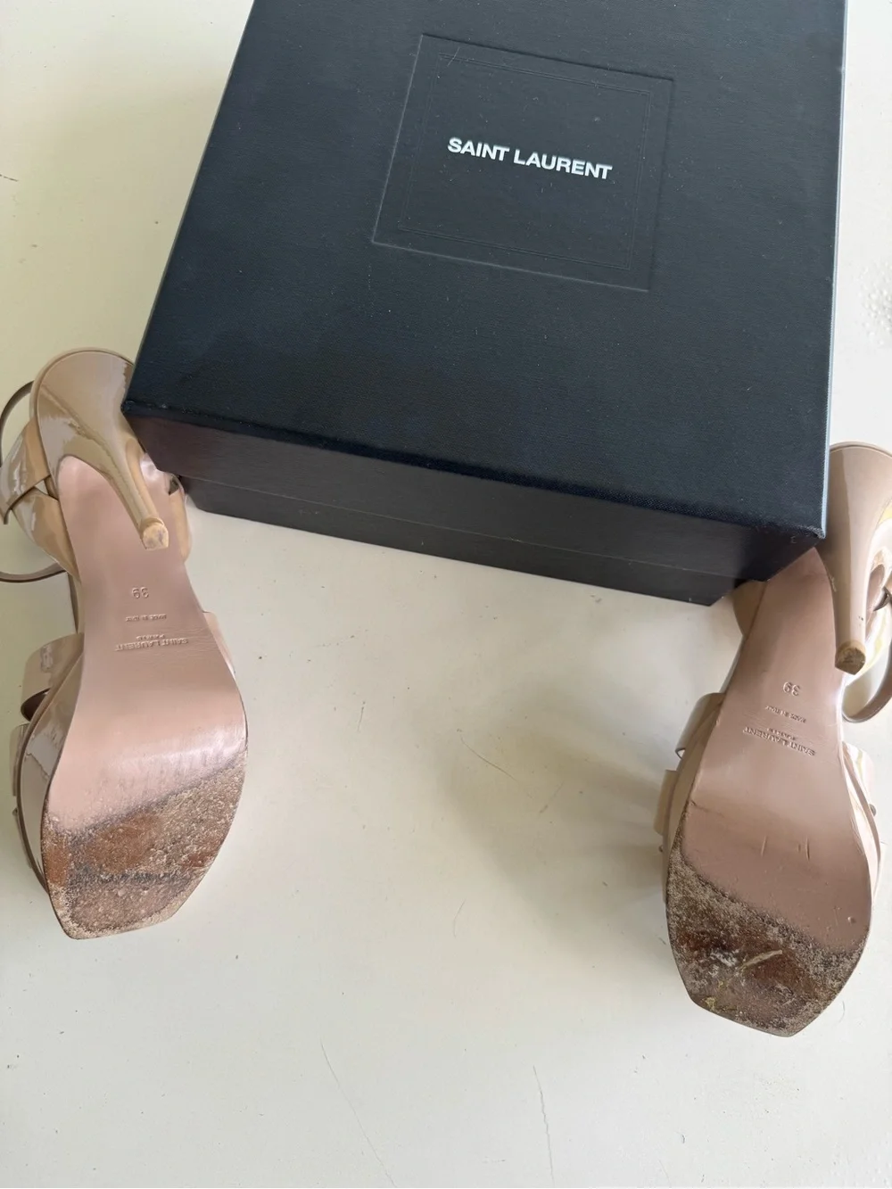 Saint Laurent Patent Leather Knot Heels in Tan - Picture 3 of 4
